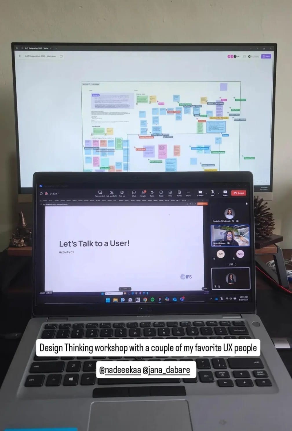 Activity 01 — Let's Talk to a User, with the shared interview board alongside