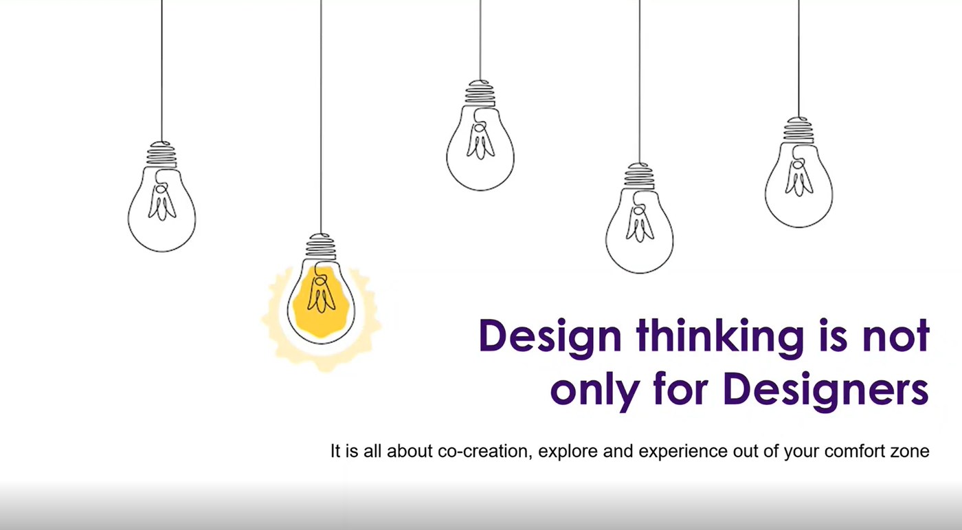 Design Thinking Workshop slide — design thinking is not only for designers