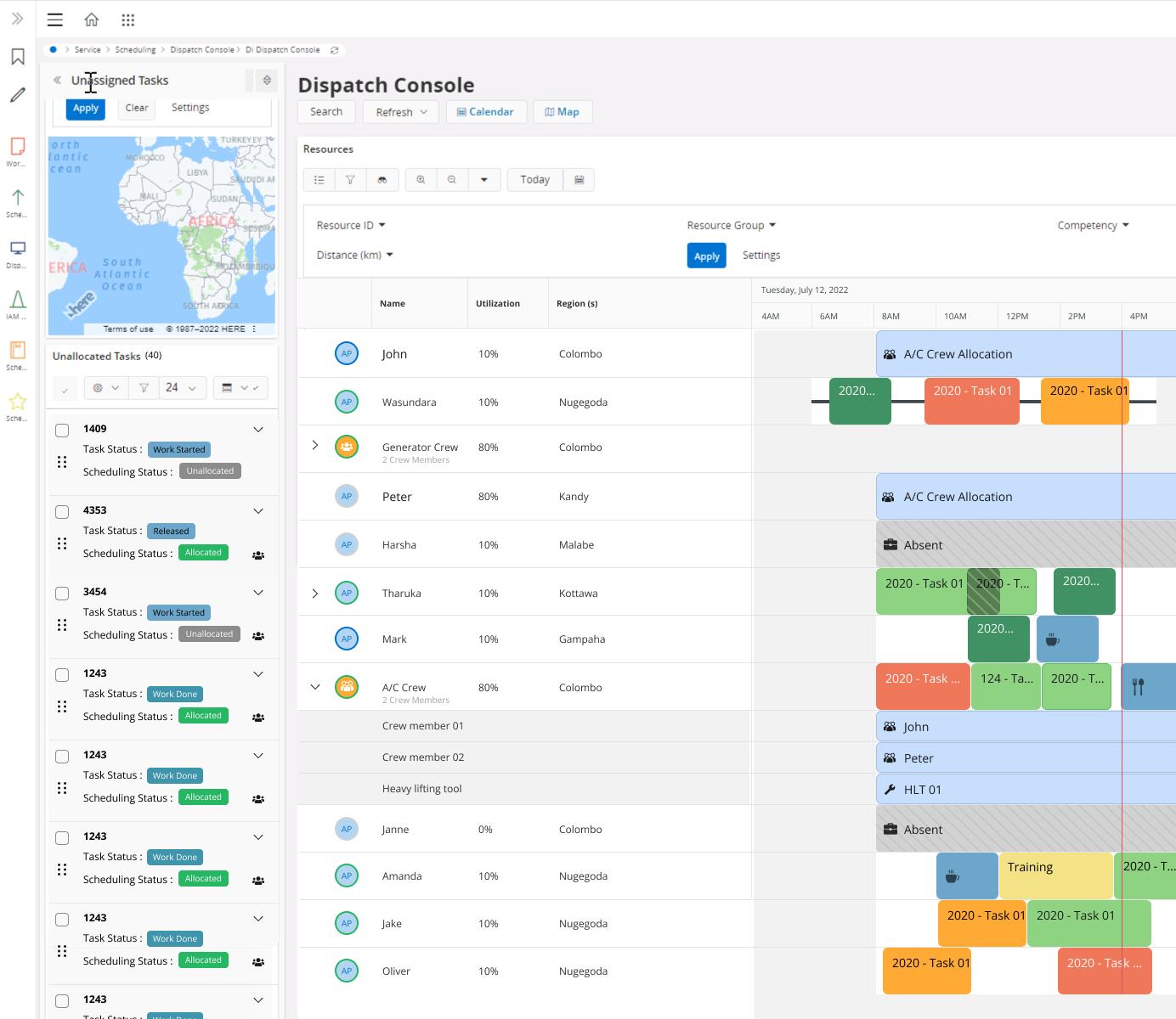Dispatch Console Gantt View