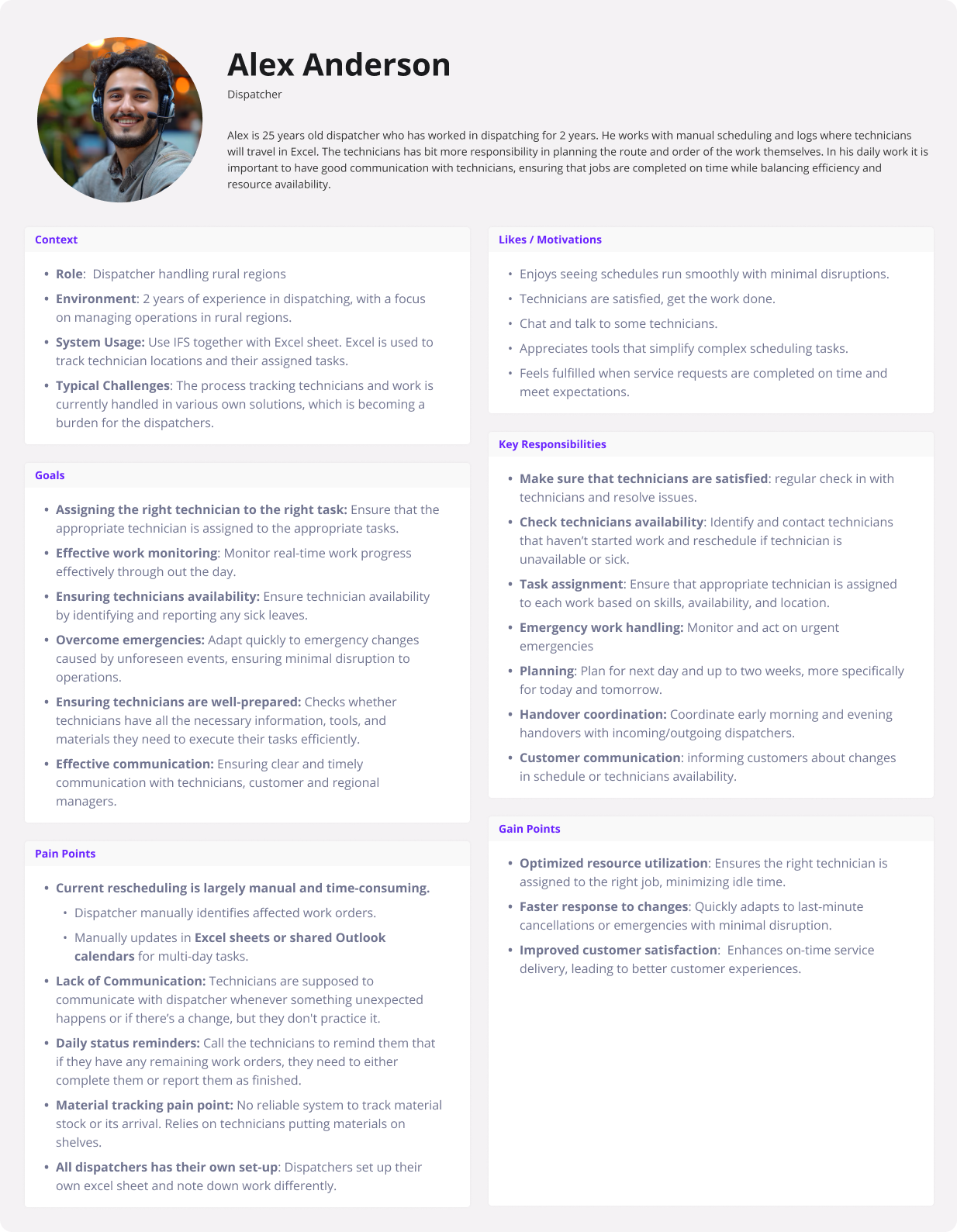 Service Dispatcher Persona — Alex Anderson