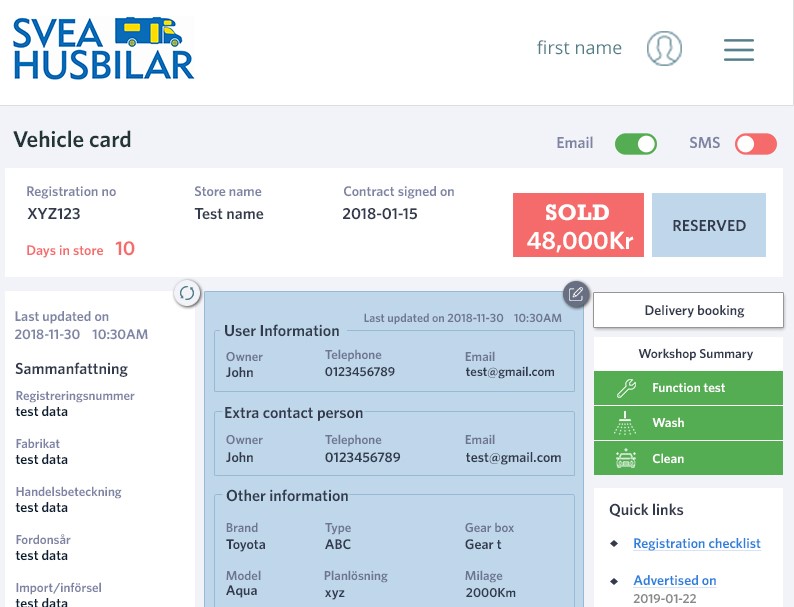 Svea Husbilar vehicle card interface